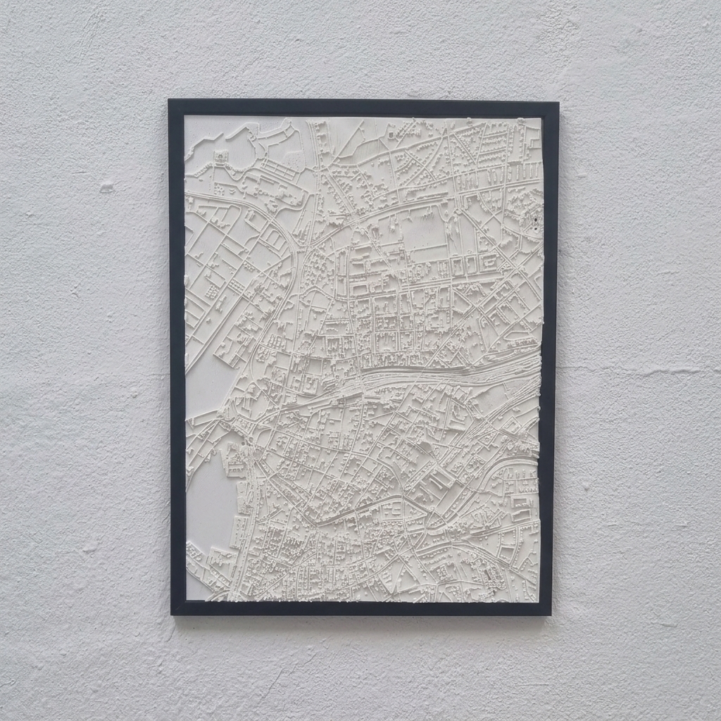 Vejle — 3D-relieffkort i sort ramme