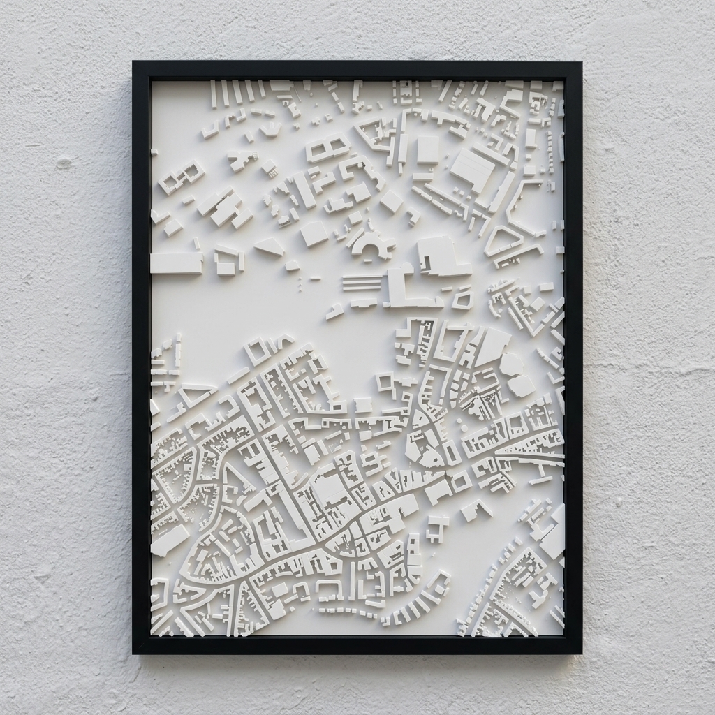 Odense — 3D-relieffkort i sort ramme